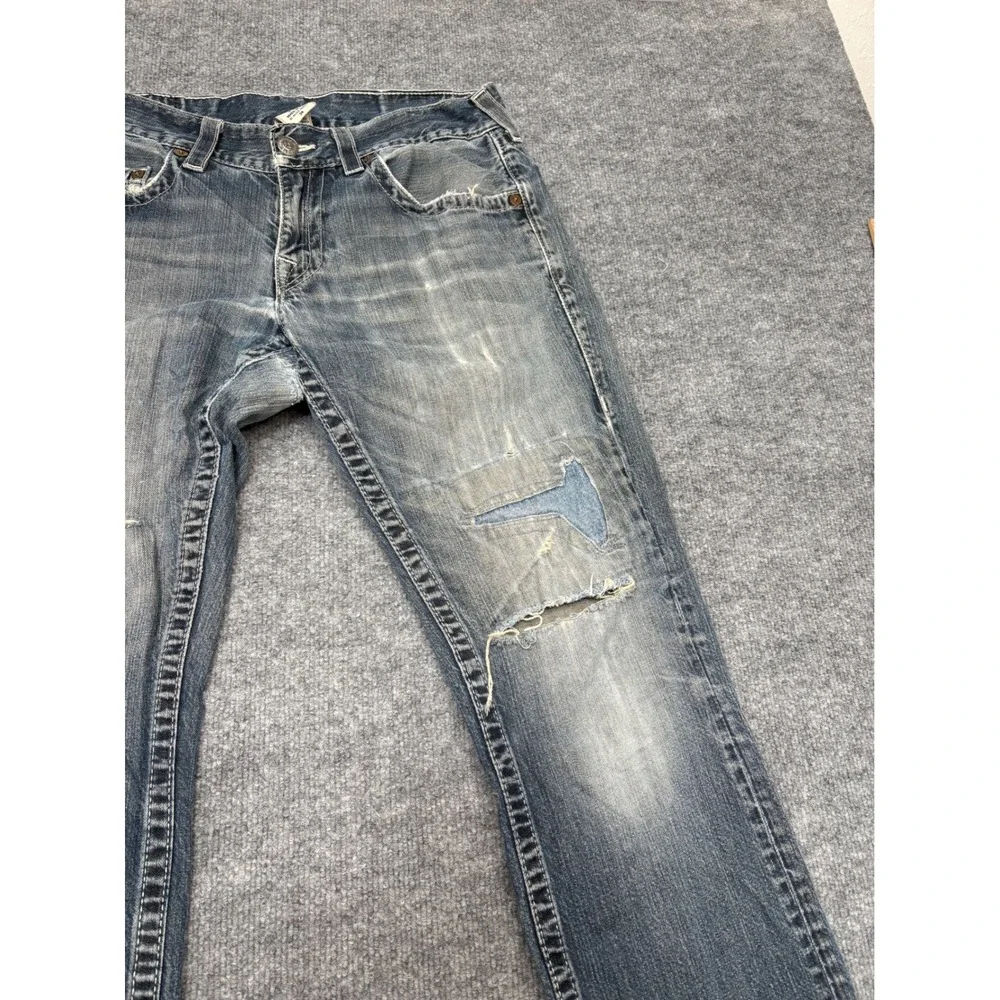 True Religion Straight Leg Distressed Blue Jeans Mens‎ 34 Made in USA Y2K Denim